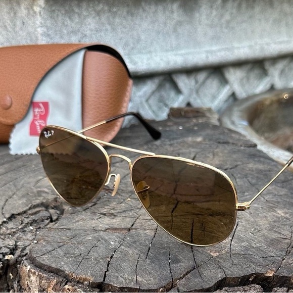 Ray Ban Sunglasses RB3025 001/M2 Polarized Aviator Large Metal 58-14 - Gold Brwn - Picture 9 of 14